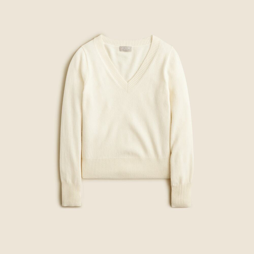 J.Crew White Cashmere Cropped V-Neck Sweater Size XXS